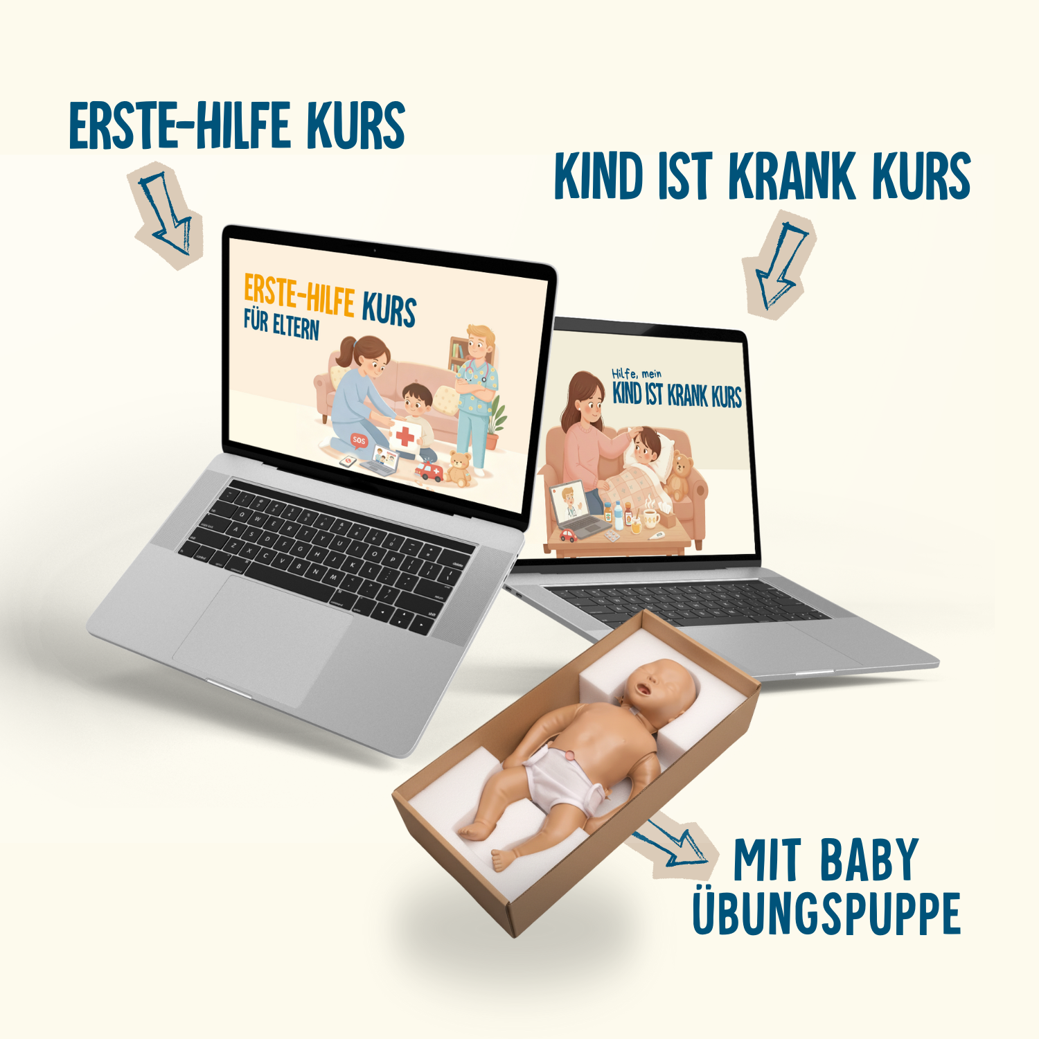 Sicher & Gesund Paket mit Übungspuppe – Erste Hilfe & Kind Krank Kurs